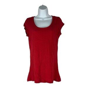 Ambiance Apparel Red Cap Sleeve Womens T-Shirt L 90% Cotton 10% Rayon